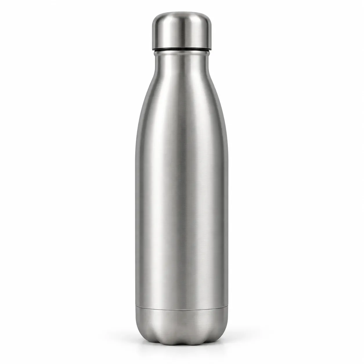 Source photo of a fictional unlabeled matte stainless steel water bottle on a white background